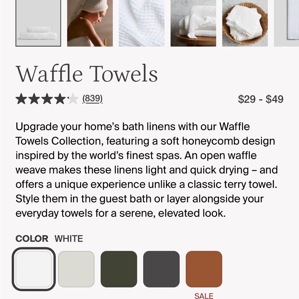 Parachute Waffle bath towel- white